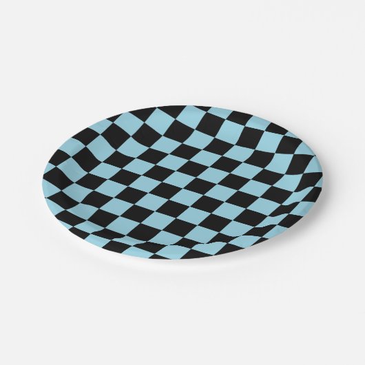 Gecontroleerd pastblauw en zwart papieren bordje (Gekanteld)