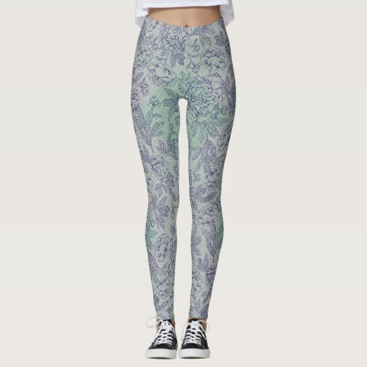 Gecontroleerd patroon kleine groene stroming Offwh Leggings (Voorkant)