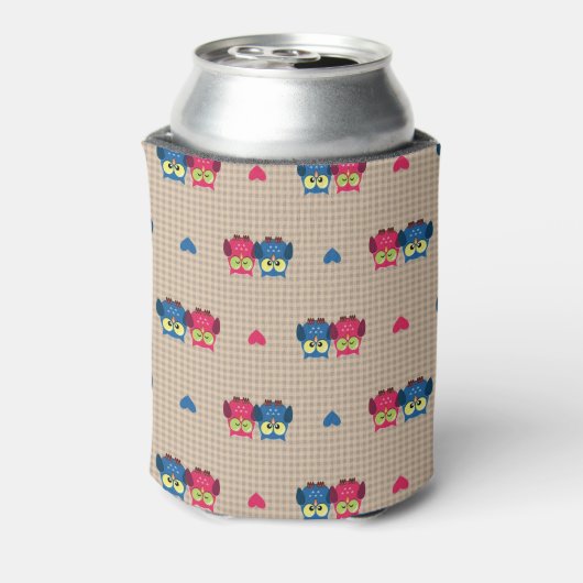 Gecontroleerd patroon met liefdesuilen blikjeskoeler (Blikje Achterkant)