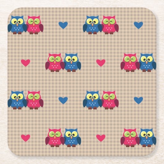 Gecontroleerd patroon met liefdesuilen kartonnen onderzetters (Voorkant)