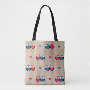 Gecontroleerd patroon met liefdesuilen tote bag
