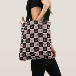 Gecontroleerd roleerd roze en zwart vlinderpatroon tote bag
