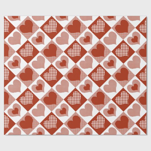 Gecontroleerd rood en wit hart Romantic Love Cadeaupapier (Vlak)