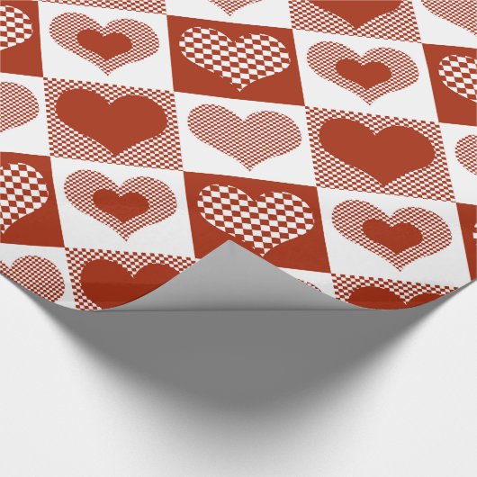 Gecontroleerd rood en wit hart Romantic Love Cadeaupapier (Hoek)