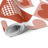 Gecontroleerd rood en wit hart Romantic Love Cadeaupapier (Rol Hoek)