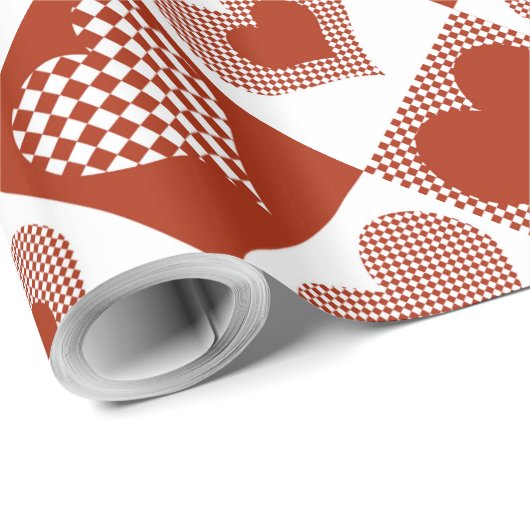 Gecontroleerd rood en wit hart Romantic Love Cadeaupapier (Rol Hoek)