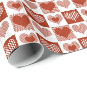 Gecontroleerd rood en wit hart Romantic Love Cadeaupapier (Rol Hoek)
