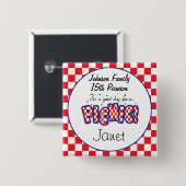 Gecontroleerd rood en wit | Picnic Reunion Vierkante Button 5,1 Cm (Voorkant /achterkant)