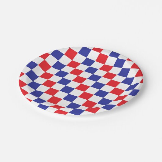 Gecontroleerd rood, wit en blauw papieren bordje (Gekanteld)