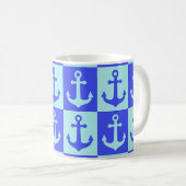 Gecontroleerd scheepsankerpatroon - Ocean Blue Ton Koffiemok (Voorkant rechts)