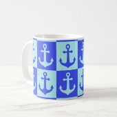 Gecontroleerd scheepsankerpatroon - Ocean Blue Ton Koffiemok (Voorkant links)