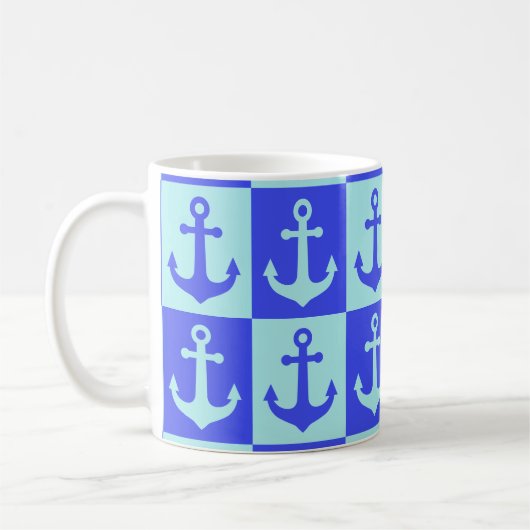 Gecontroleerd scheepsankerpatroon - Ocean Blue Ton Koffiemok (Links)
