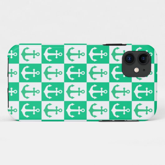 Gecontroleerd scheepsankerpatroon - Ocean Green Case-Mate iPhone Case (Achterkant (horizontaal))