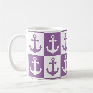 Gecontroleerd scheepsankerpatroon - Paars en wit Koffiemok
