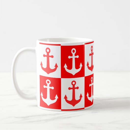 Gecontroleerd scheepsankerpatroon - Rood en wit Koffiemok (Links)