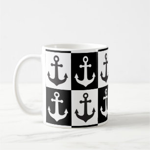 Gecontroleerd scheepsankerpatroon - zwart-wit koffiemok
