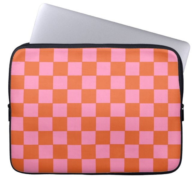 Gecontroleerd Sinaasappel en roze Laptop Sleeve (Voorkant)