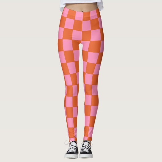 Gecontroleerd Sinaasappel en roze Leggings (Voorkant)
