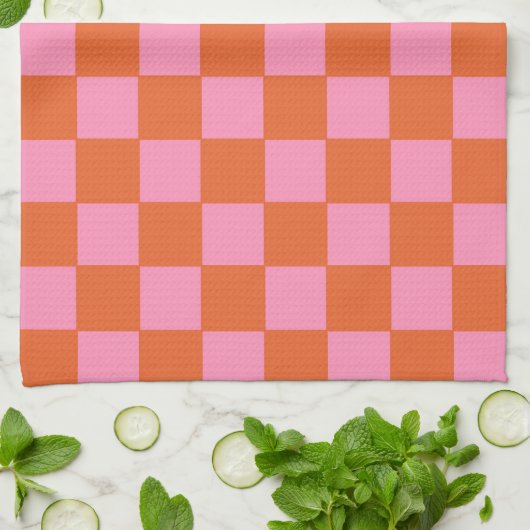 Gecontroleerd Sinaasappel en roze Theedoek (Gevouwen)