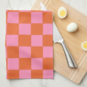 Gecontroleerd Sinaasappel en roze Theedoek (Quarter Fold)