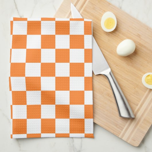 Gecontroleerd Sinaasappel en wit Theedoek (Quarter Fold)