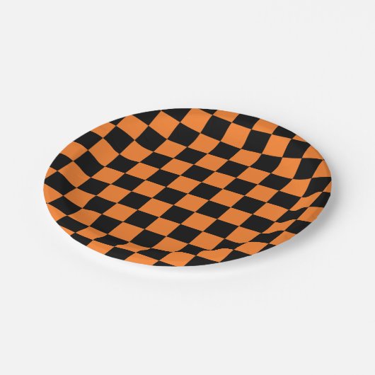 Gecontroleerd Sinaasappel en zwart Papieren Bordje (Gekanteld)