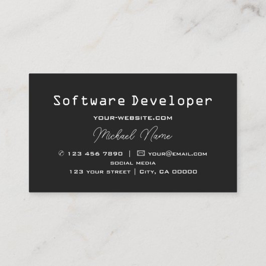 Gecontroleerd zwart en wit stijlvol donkergrijs mo visitekaartje (Achterkant)