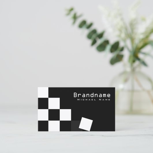 Gecontroleerd zwart en wit stijlvol donkergrijs mo visitekaartje (Staand voorkant)