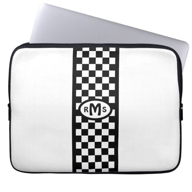 Gecontroleerd zwart monogram laptop sleeve (Voorkant)