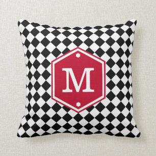 Gecontroleerd zwart-wit Cherry Red Monogram Kussen