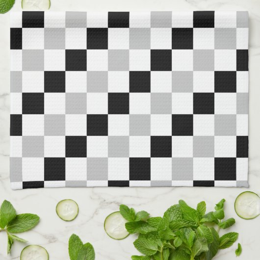 Gecontroleerd zwart, wit en grijs theedoek (Gevouwen)