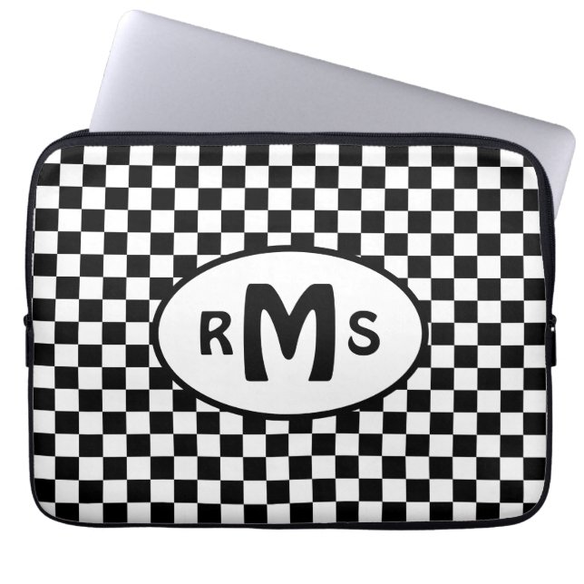 Gecontroleerd zwart-wit monogram laptop sleeve (Voorkant)