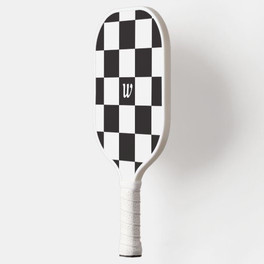 Gecontroleerd zwart-wit monogram pickleball paddle (Links)