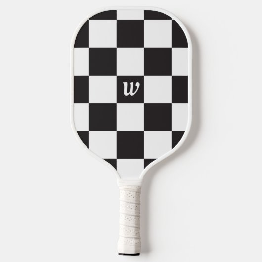 Gecontroleerd zwart-wit monogram pickleball paddle (Achterkant)