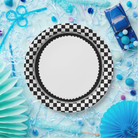 Gecontroleerd zwart-wit papieren bordje (Feest)