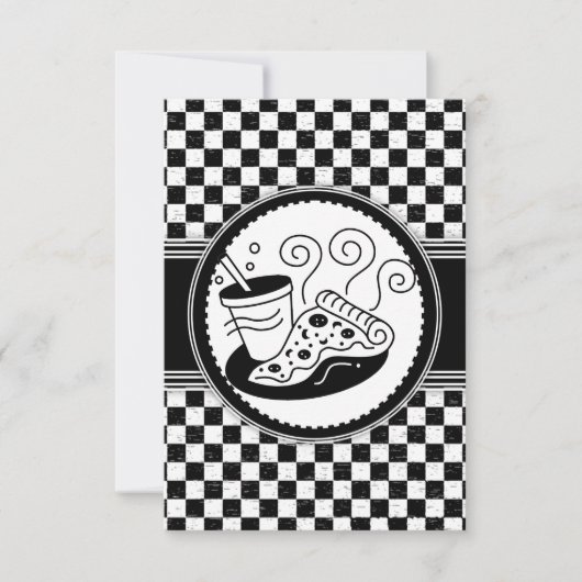 Gecontroleerd zwart-wit patroon met Pizza-partij Kaart (Voorkant)