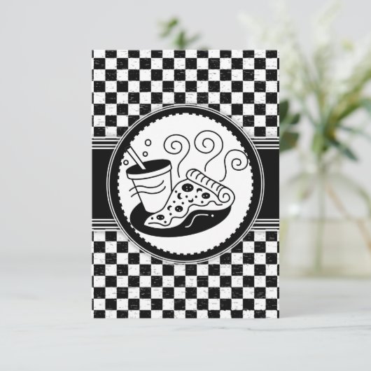 Gecontroleerd zwart-wit patroon met Pizza-partij Kaart (Staand voorkant)