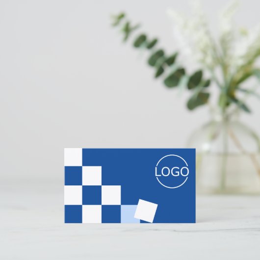 Gecontroleerde Blauw en Witte Modern met Logo Stij Visitekaartje (Staand voorkant)