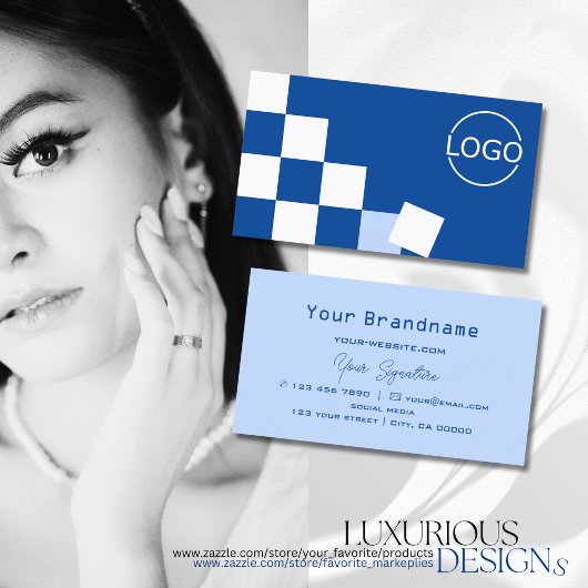 Gecontroleerde Blauw en Witte Modern met Logo Stij Visitekaartje