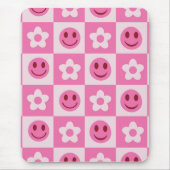 Gecontroleerde bloemen en vrolijke gezichten roze muismat (Voorkant)