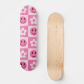 Gecontroleerde bloemen en vrolijke gezichten roze persoonlijk skateboard (Voorkant)