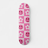 Gecontroleerde bloemen en vrolijke gezichten roze persoonlijk skateboard (Voorkant)