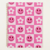 Gecontroleerde bloemen en vrolijke gezichten roze planner (Voorkant)