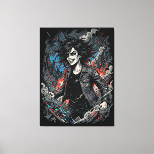 Gecontroleerde Chaos Punk Meisje   Stedelijke Grun Canvas Afdruk