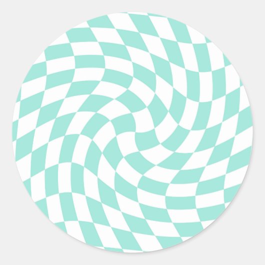 Gecontroleerde cheques met blauw pastblauw retro ronde sticker (Voorkant)