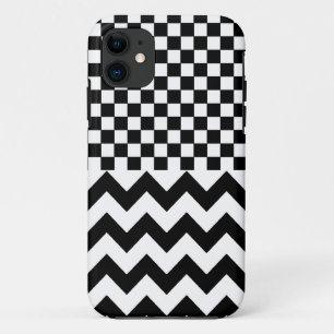 gecontroleerde & chevron ~ zwarte patronen iPhone 11 hoesje