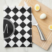 Gecontroleerde controle van Retro Black en White Theedoek (Quarter Fold)