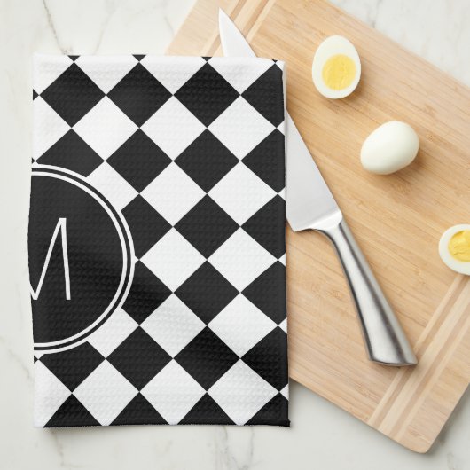 Gecontroleerde controle van Retro Black en White Theedoek (Quarter Fold)