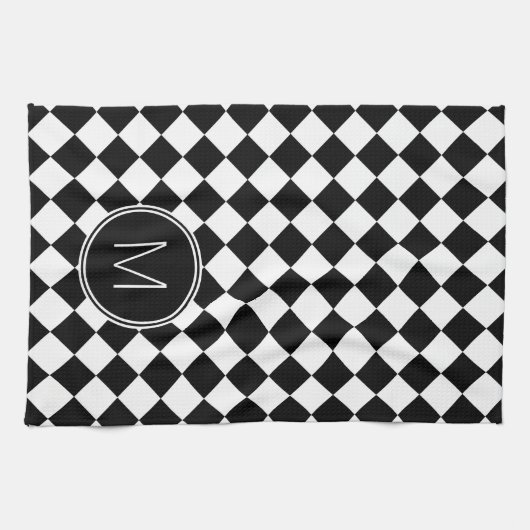 Gecontroleerde controle van Retro Black en White Theedoek (Horizontaal)