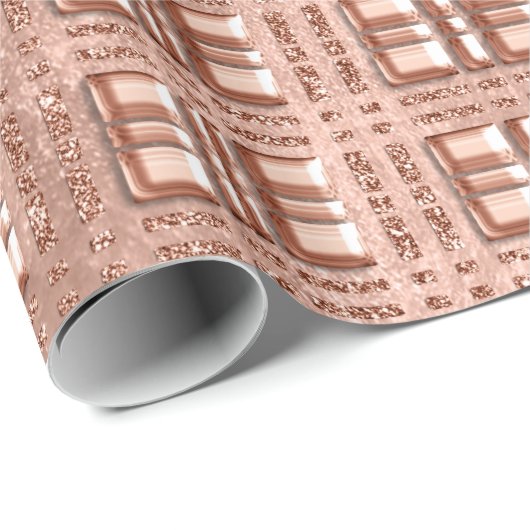 Gecontroleerde gerasterde geometrie Roos Gold Copp Cadeaupapier (Rol Hoek)